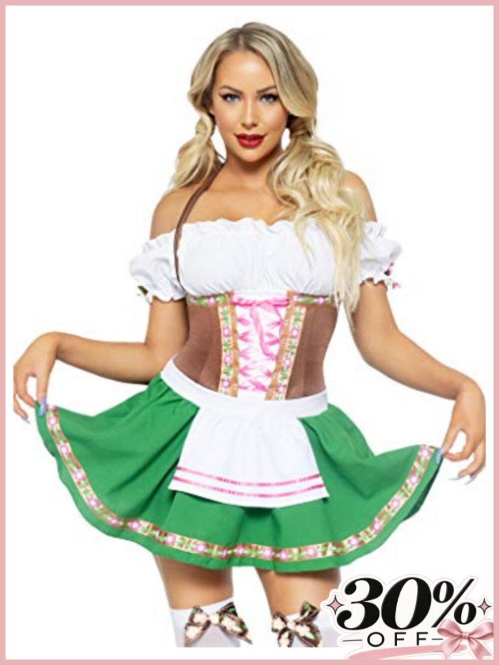 Oktoberfest Dirndl Costume Dress Stockings Peasant Top Off Shoulder Bavarian